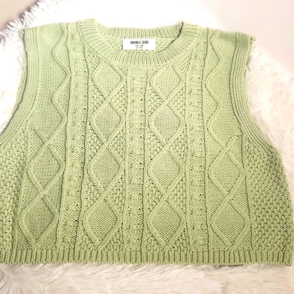 New Pastel Green  Copped  Sleeveless Sweater